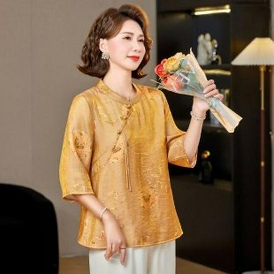

2026 Plus Size Five-Sleeve T-shirt for Middle-Aged & Elderly Women – Fashionable, Age-Reducing Summer Top XL помаранчевий