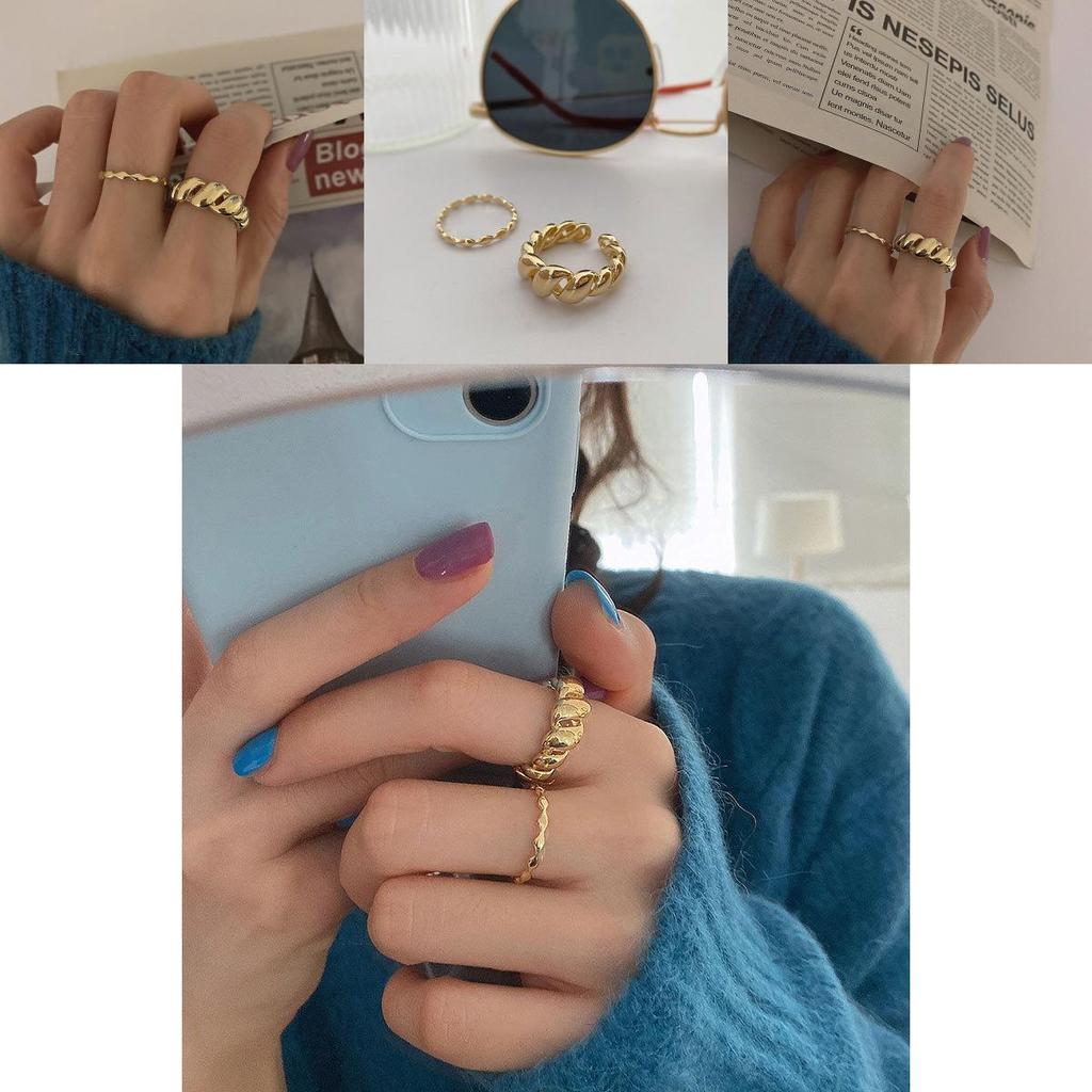 Chic Ins Cold Aesthetic Gold Plated Horn Finger Ring For Stylish Women With Adjustable Fit