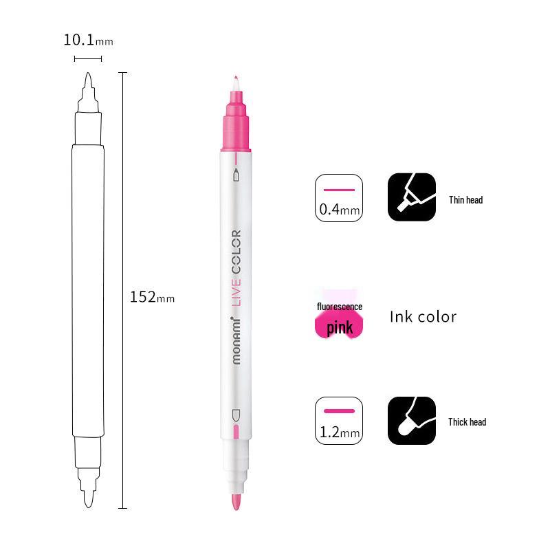 Monami Double-Ended Fiber Tip Liner Pen, 39 Colors for Drawing and Outlining