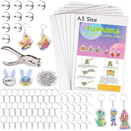 TUPARKA 60 шт. Набор термоусадочных пластиковых листов, включая 10 шт. Пустых термоусадочных пленок и 5 шт. Термоусадочной бумаги для творчества с рисунком, Дырокол, 20*14.5cm-81pcs