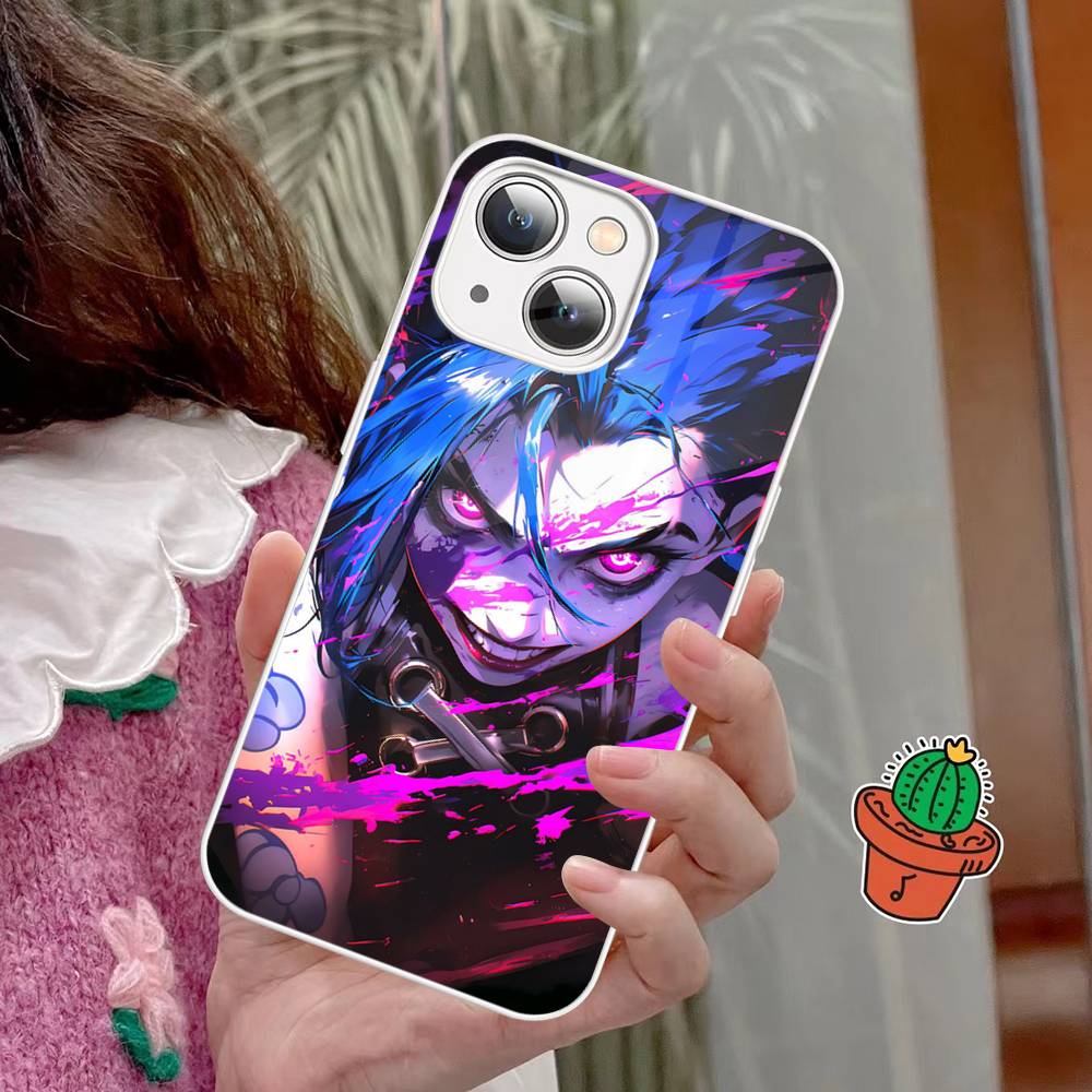 Arcane J-Jinx Anime Phone Case For IPhone 15 13 12 Mini 11 Pro XS Max X XR 14 Plus Tempered Glass Cover