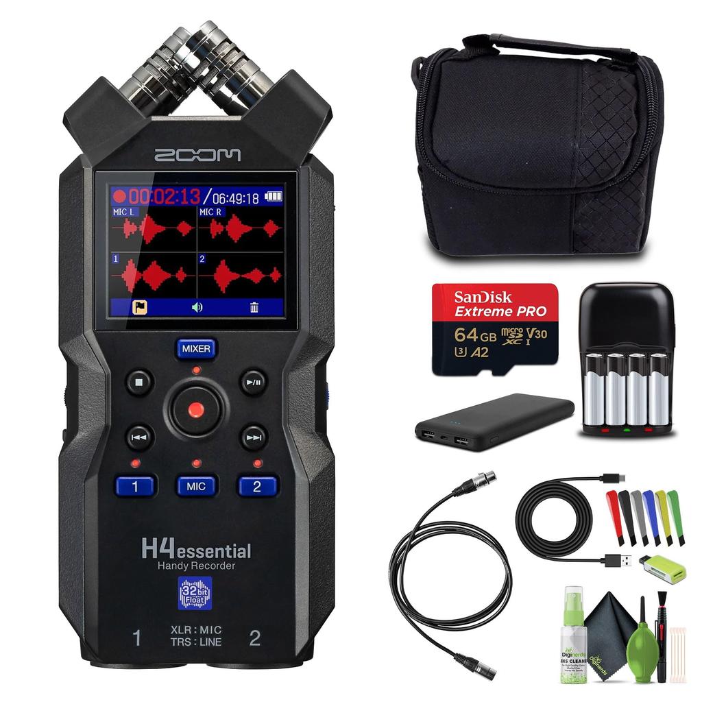 Zoom H4n Pro 4-Track Portable Audio Recorder Stereo Microphone 32-Bit Float USB Interface XLR/TRS Inputs Music Podcasting Bundle