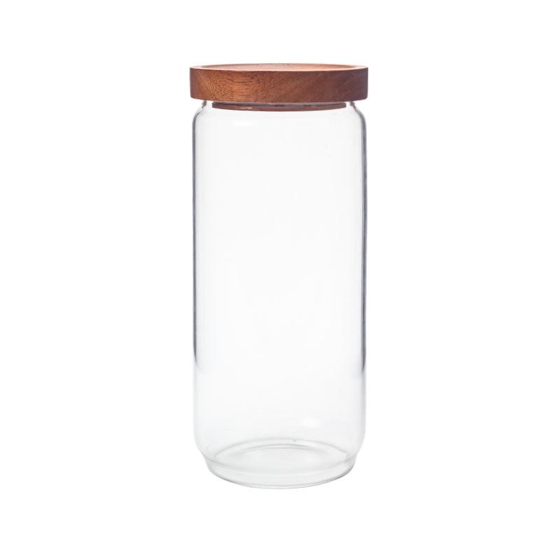 Acacia Wood-Lid Glass Jar for Coffee, Grains, Cereals, Dried Fruits, or Tea Storage