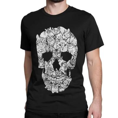 Camiseta de Hombre Cuello Redondo Camisetas 4XL Tops Gato Calavera Halloween Muerte Terror Aterrador Gatito Gótico Punk Esqueleto Camisetas