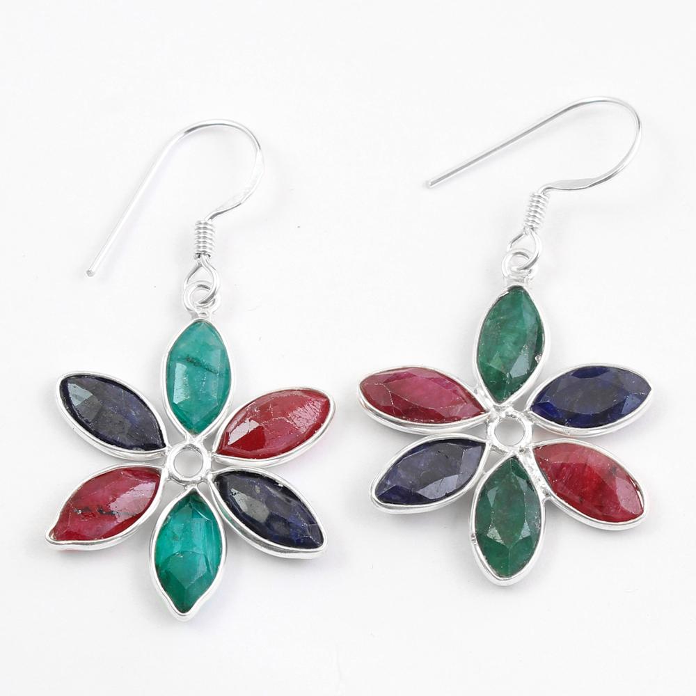 

Серьга-цветок, Изумруд, Рубин, Сапфир, Ювелирные изделия ручной работы из стерлингового серебра 925 пробы, Серебряная серьга розовый