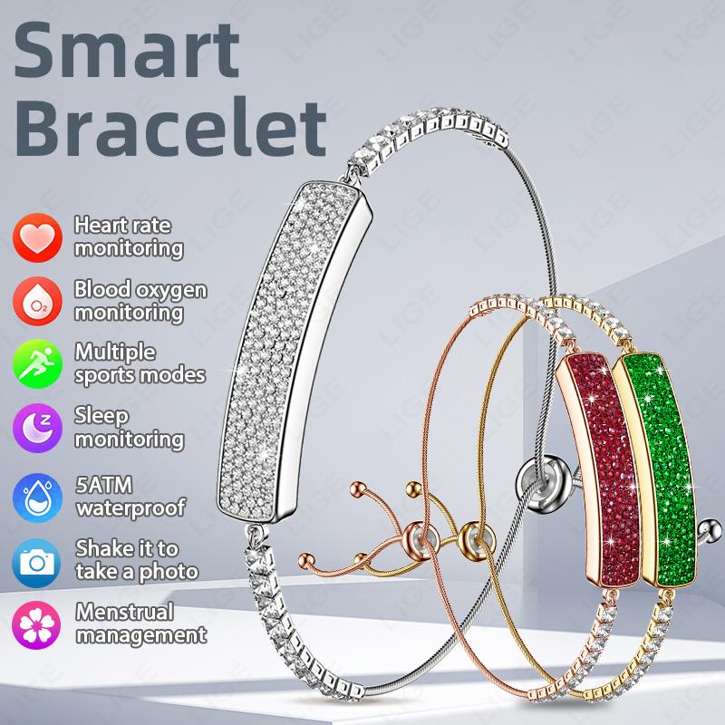 Fashion Diamond Ladies Smart Bracelet 5ATM Fitness Heart Rate Stress HRV Health Monitor Step Counting Smartwatch Women Band