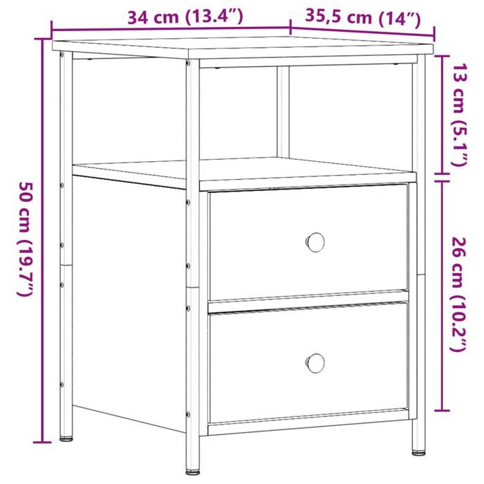 VidaXL Tables de chevet 2 pcs vieux bois 34x35,5x50 cm bois ingénierie, meuble de chevet, table d'appoint, armoire de lit, 857259