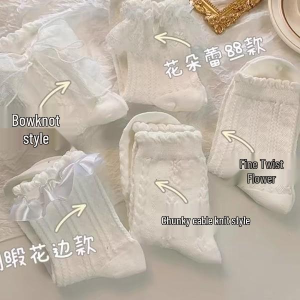 Calcetines de Verano de Encaje hasta Media Pantorrilla con Lazo Blanco Lolita para Mujer - Dulce Estilo Escolar Japonés JK Diseño de Princesa