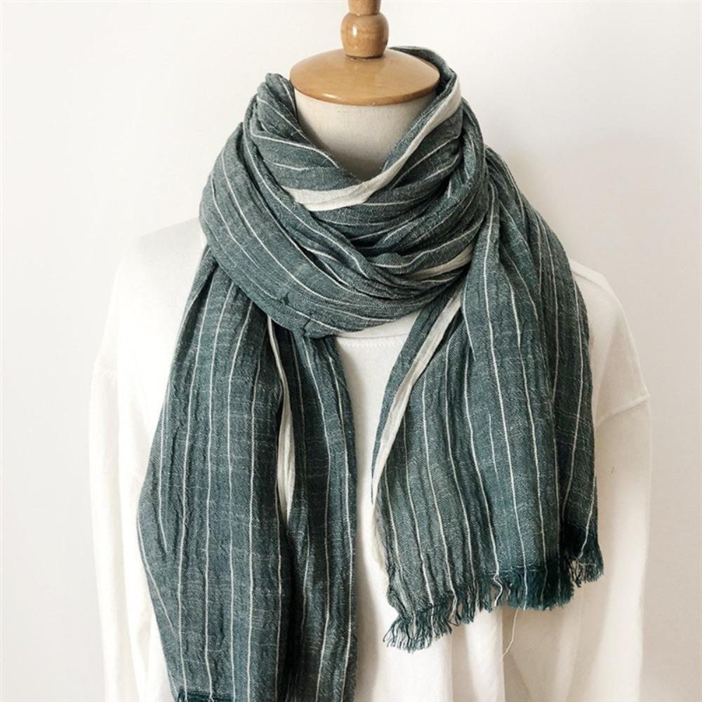 Windproof Winter Cashmere Scarf Thicken Men Scarf Simple Striped Pleated Shawl  Unisex