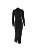 Hollow Out Long Sleeve Sexy Maxi Dress For Women Gown Autumn Winter New Metal Buckle Ruched Slit Long Dress Elegant