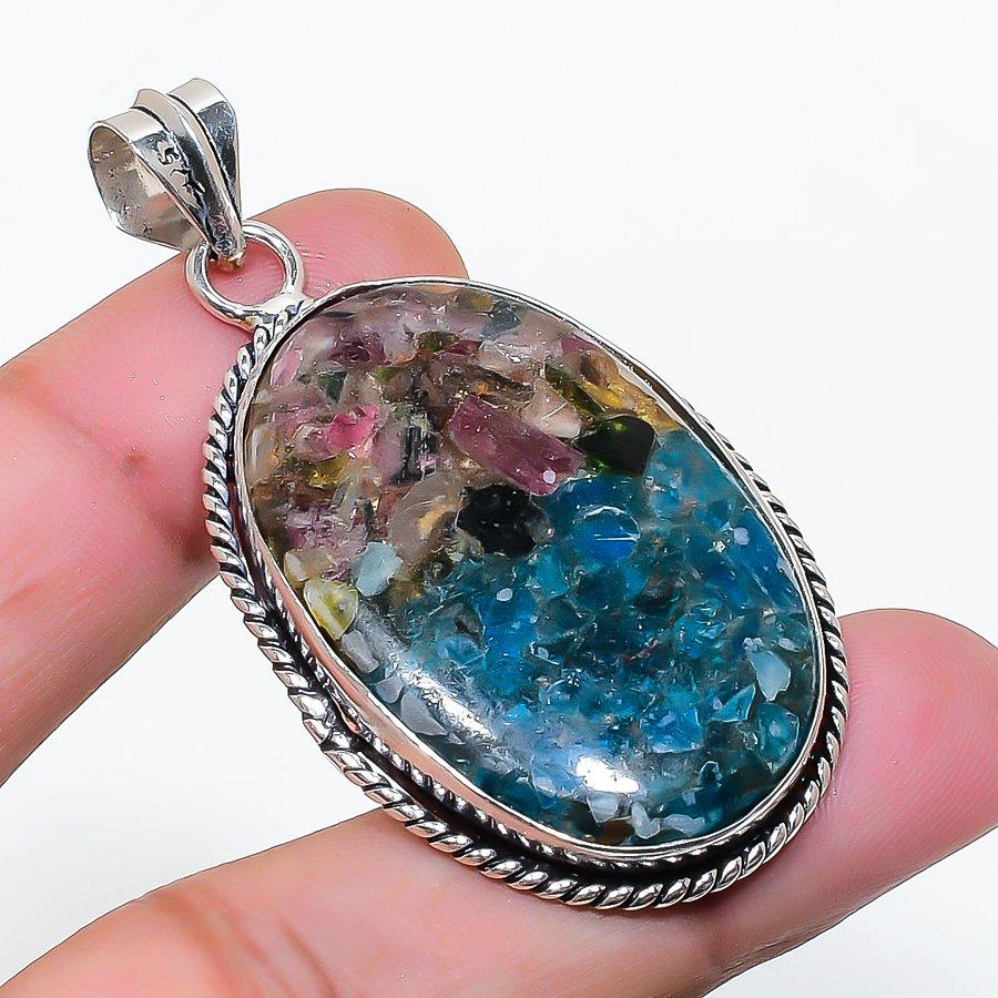 Natural Tourmaline Gemstone Handmade 925 Sterling Silver Pendant 2.13  AP-14765