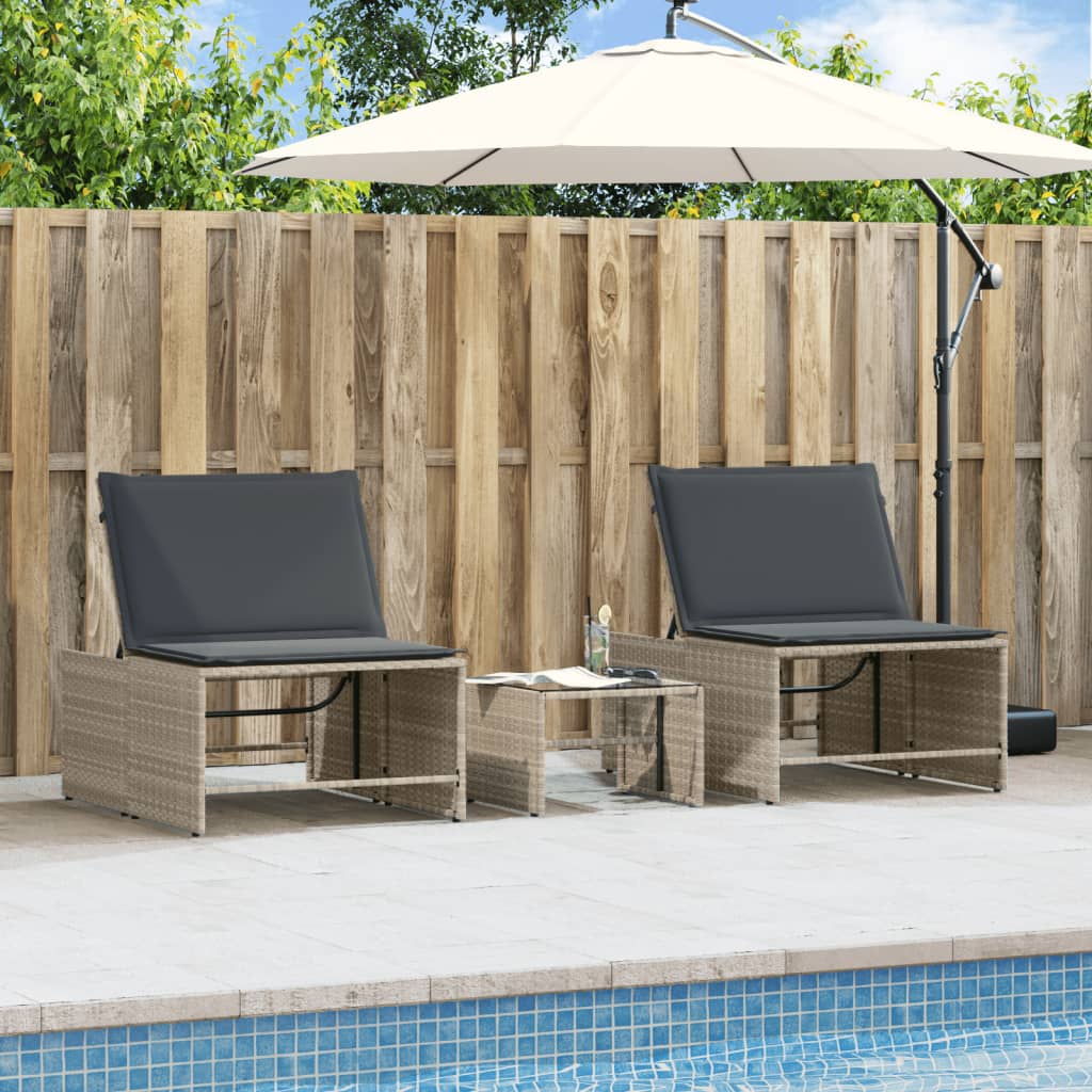 2 Piece Sun Lounger Set with Table Light Grey Poly Rattan