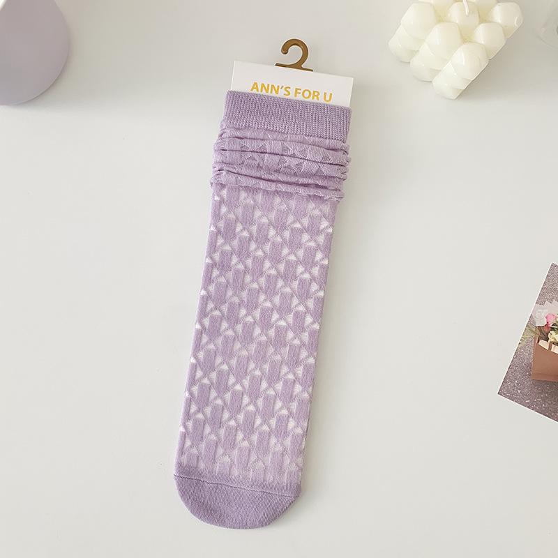 

Летние тонкие женские ажурные сетчатые дышащие кружевные носки в японском стиле однотонные школьные женские свободные длинные носки фиолетовый