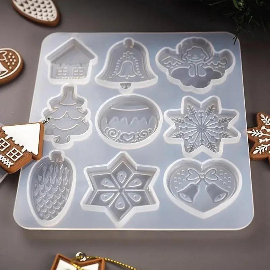 1 Pcs Christmas DIY Crystal Epoxy Mold Xmas Tree Snowflake Elk Pendant Keychain Listing Jewelry Silicone Mold Set Cookie Mold