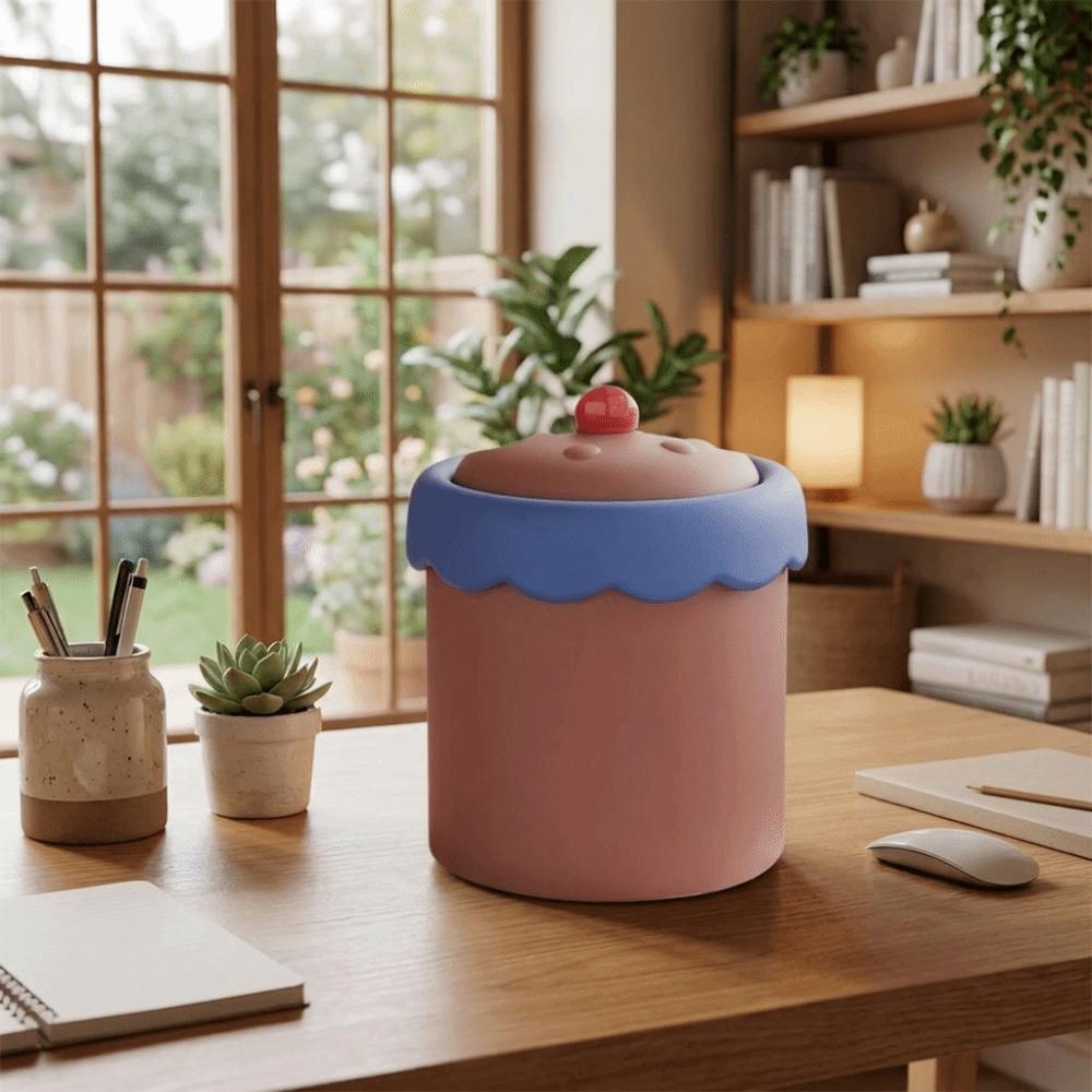 Cartoon Mini Waste Bin with Cover Waste Paper Basket Storage Bucket Tea Slag Can Office