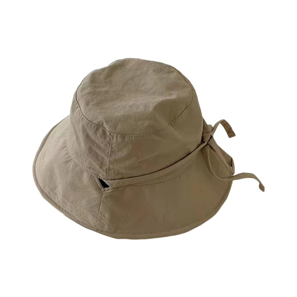 Soft Cotton Solid Women's Drawstring Sun Protection Wide-brim Fisherman Hat, Summer Wide-brim Beach Travel Bucket Hat