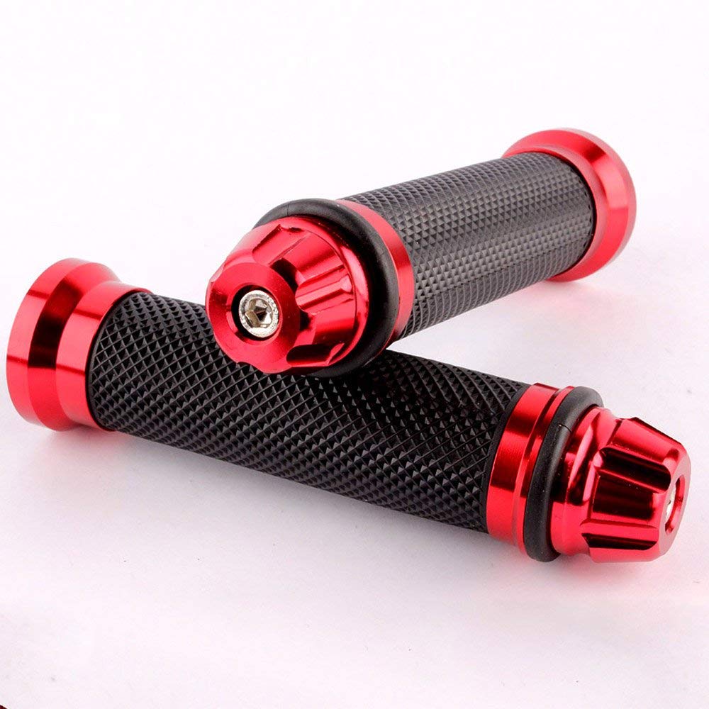 Karun Bike Clip Universal Motorcycle Clip Aluminum Bar End 22.2mm CNC Hand Grip Left and Right Set (Red)