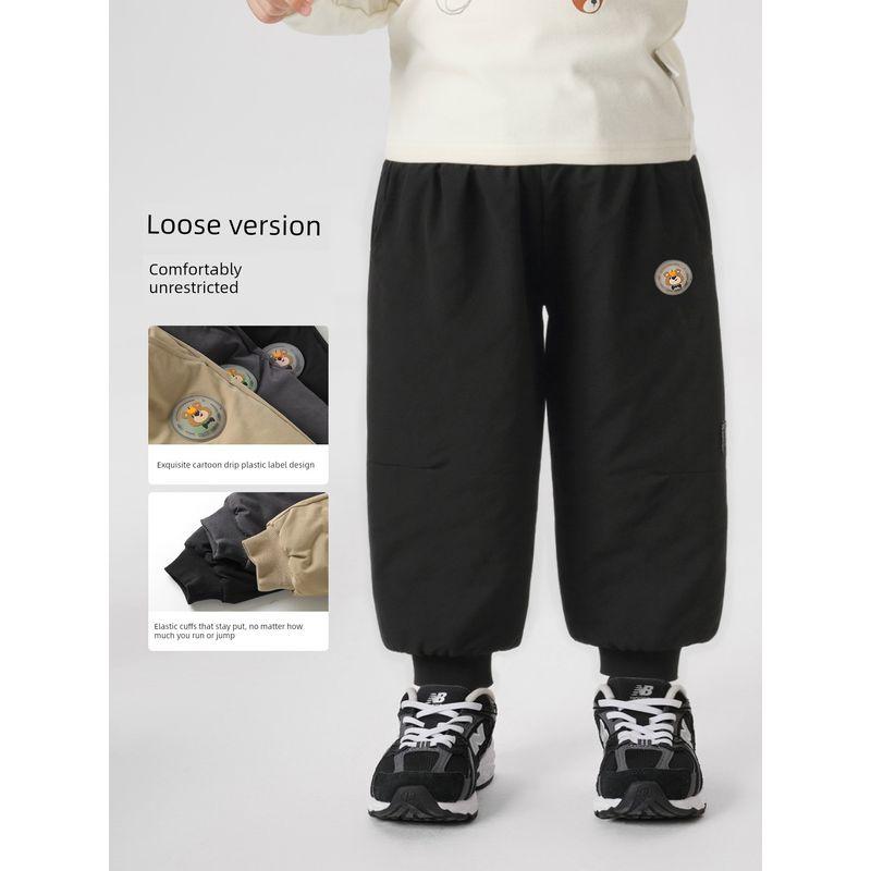 Right European Style Boys' Outdoor Fleece-Lined Long Pants 2025 Autumn and Winter New Cotton Pants Winter Clothing Children's Clothing Baby Pants