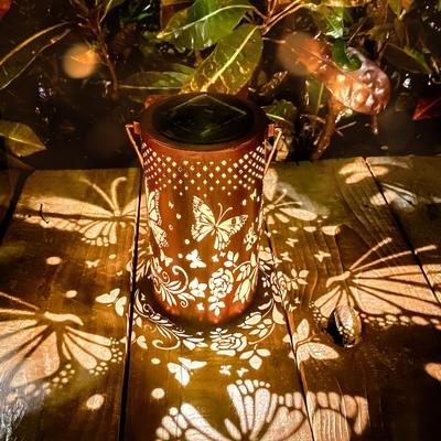 Solar Lanterns Outdoor Hanging Lantern Lights, Butterfly Hollowed-Out Metal Decor Lantern, Waterproof LED Decorative Garden Light
