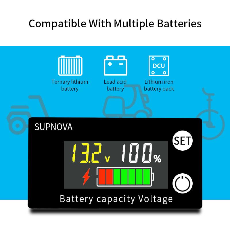 DC Battery Voltmeter DC 8V-100V Capacity Indicator Power Meter Lithium LiFePO4 Lead-acid Cell 12V 24V 48V for 6133A LCD Battery