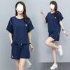 Short-sleeved Shorts Loose Suit Women's Summer Solid Color Round Neck Slim Sweatshirt Running Two-piece Set