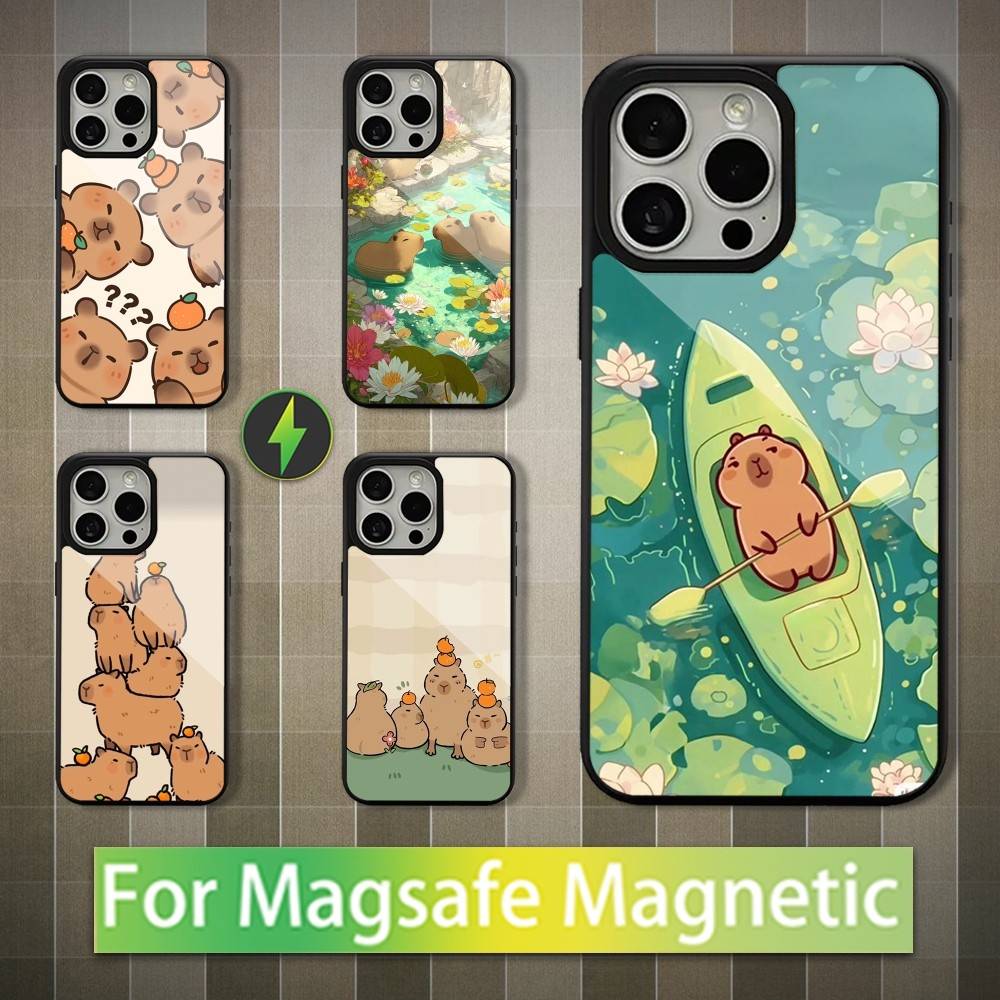 Cute Cartoon Capybara For iPhone 12,Pro,16,15,Mini,13,17,Max,11,14,Plus,For Magsafe,Magnetic Wireless Charging Case
