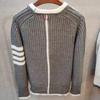 Men's Four-Bar Long-Sleeve Round Neck Sweater – Versatile Autumn/Winter Fashion Pullover