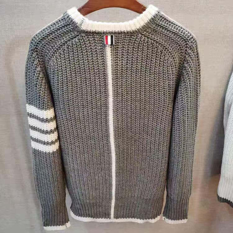 Men's Four-Bar Long-Sleeve Round Neck Sweater – Versatile Autumn/Winter Fashion Pullover