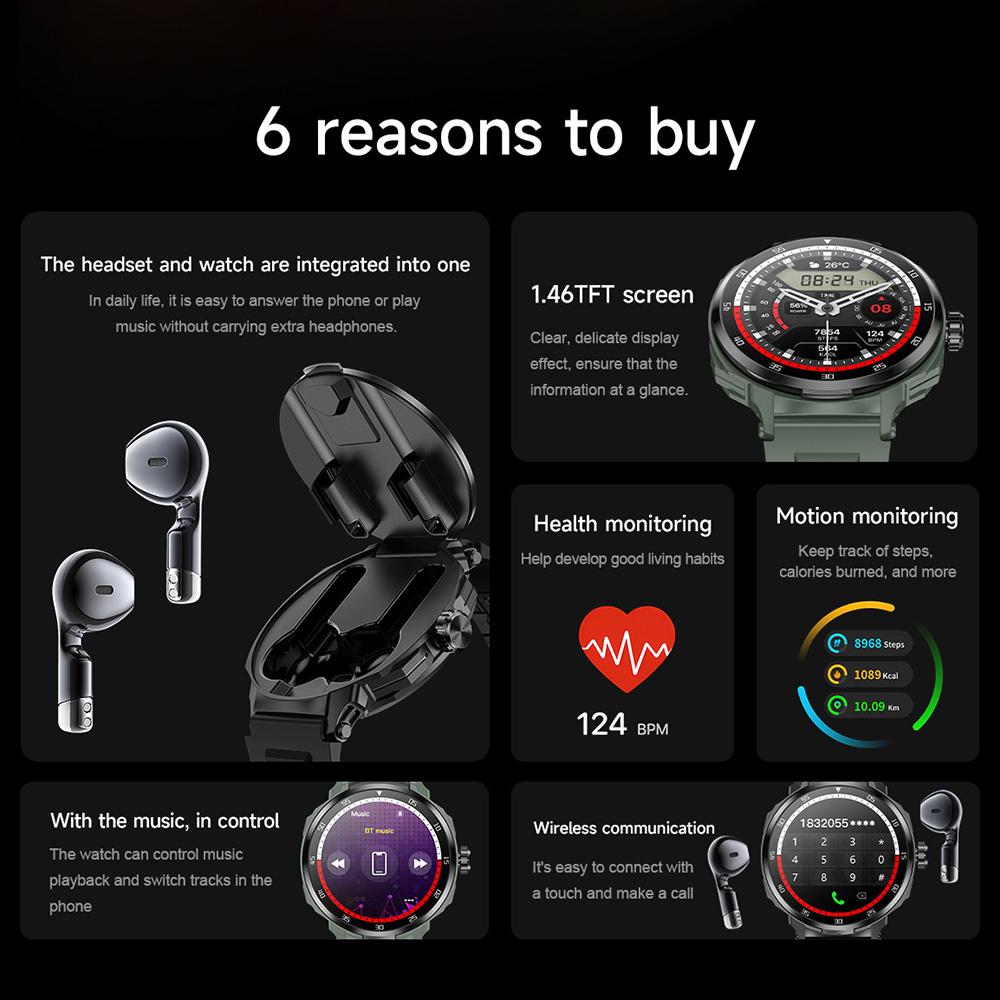 D11 2-in-1 TWS Earphones Smart Watch Bluetooth-compatible Call Health Monitoring Sports Watch
