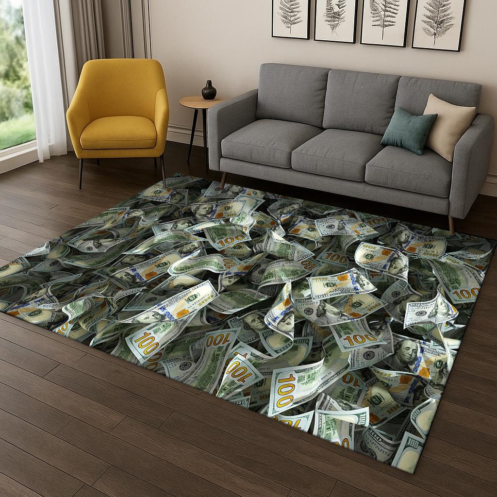 3D Amerikansk Dollar Euro Pund Pengar Illusion Matmatta för Vardagsrum Soffa Hem Sovrum Kök Dörrmatta Dekor, Lekrum Halkfri Matta