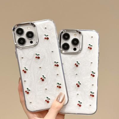 Electroplated Cartoon Diamond Glitter Cherry Cute Shockproof Silicone Case For For Iphone 11 12 13 14 1 Pro Max Cover Girl
