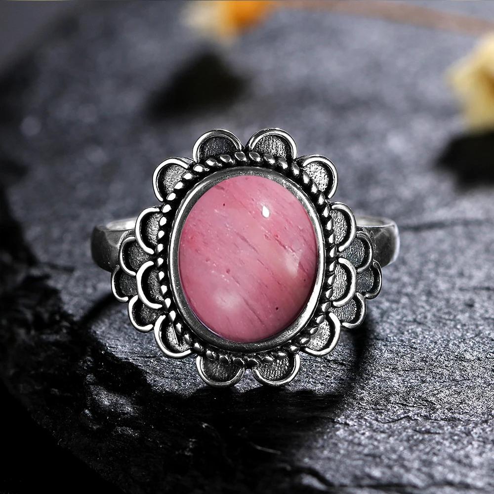 Natural 8*10MM Lapis Lazuli Finger Ring  Rings for Women Gift S Silver Flower Shaped Ring