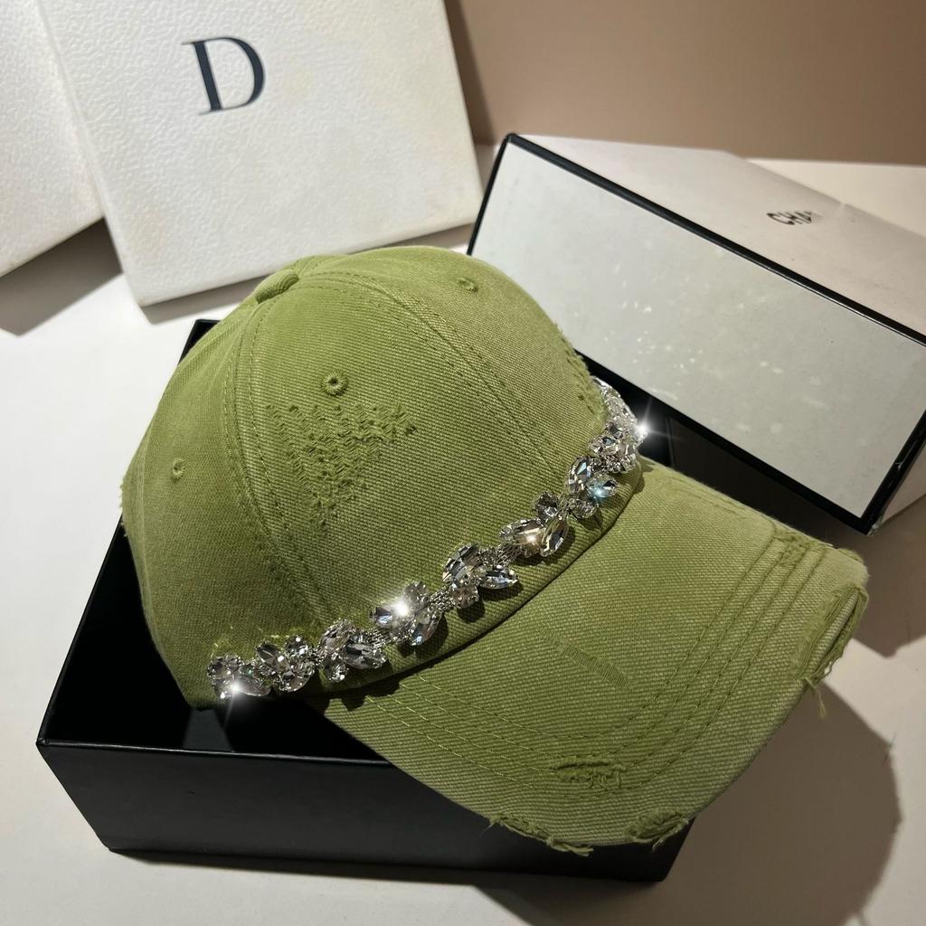 Light Luxury Rhinestone Cap Washed Cotton Ripped Baseball Cap Trendy Casual Versatile Women'S Hat