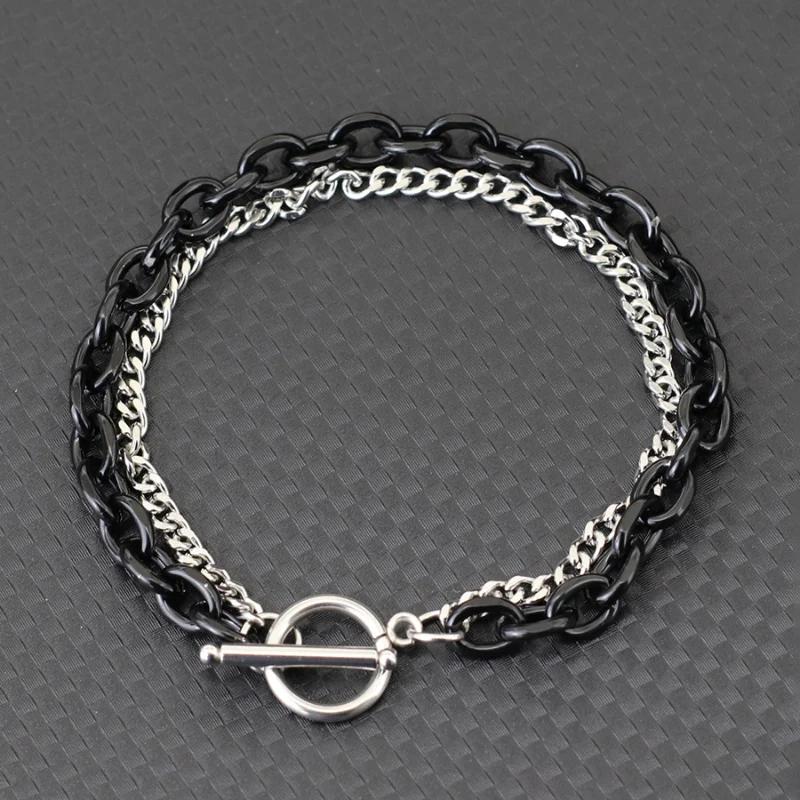 

Браслет из кубинской цепи из нержавеющей стали для мужчин, застежка OT, двухслойное звено, браслет-манжета, повседневные аксессуары, Pulseria Hombre Joias 21cm