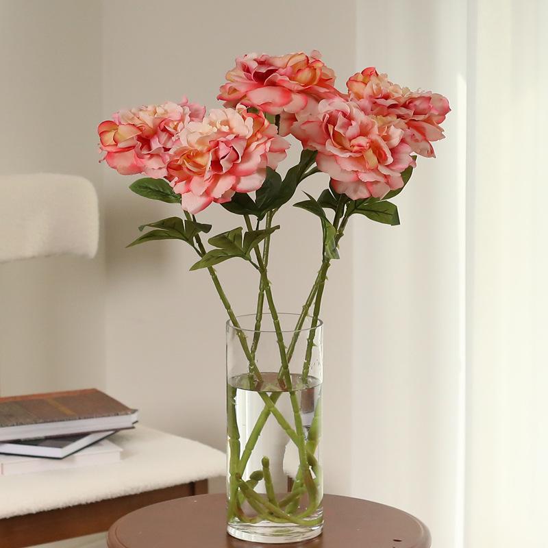 Realistic Long Stem Crown Peony Artificial Silk Flower for Living Room Decor and Bouquets