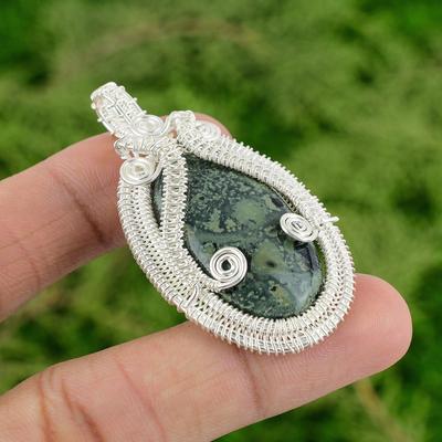 Daughters Day Sale Oval Natural Kambaba Jasper 925 Silver Wire Wrapped Pendant