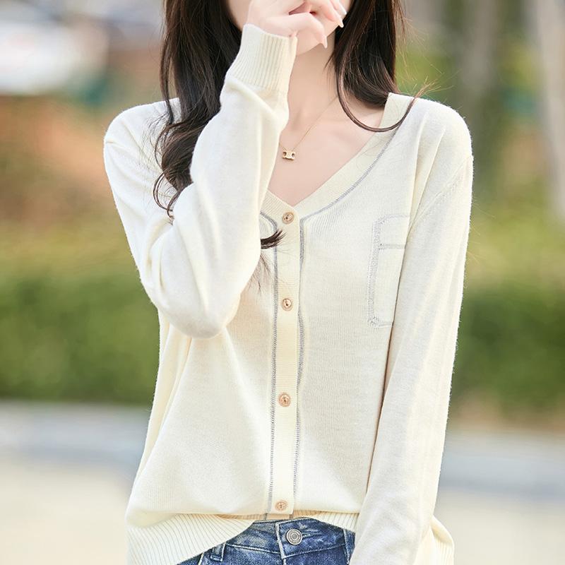 

Женский легкий кардиган из 50% шерсти и 50% шелка Mulberry — универсальный трикотаж на все 4 сезона для комфорта и стиля в любое время года L бежевый