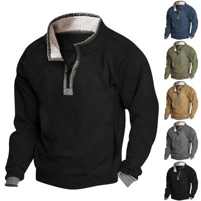 Men's Vintage High Neck Top Half Zip Sports Long Sleeve Sweater