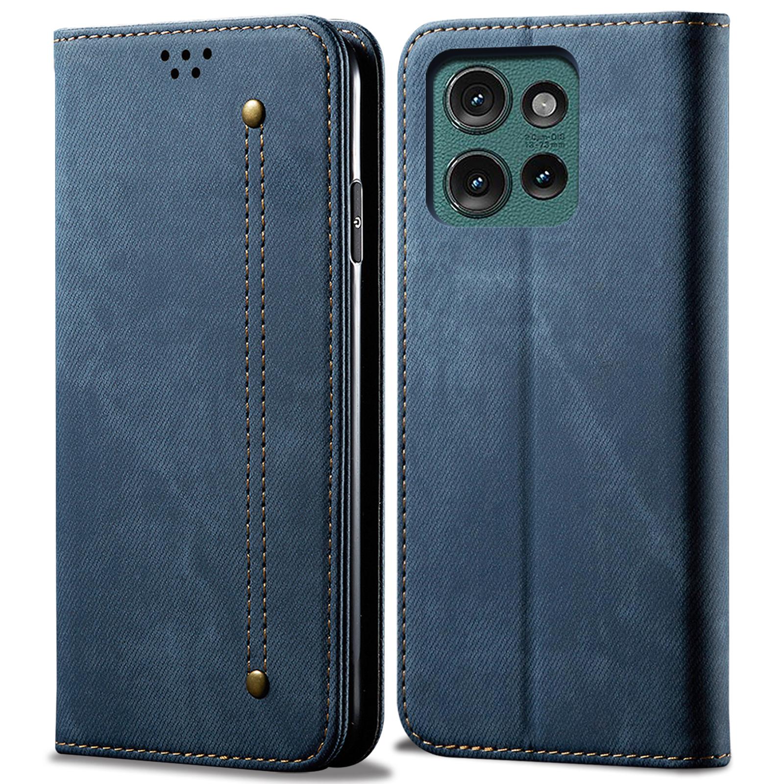 

Чехол для Motorola Edge 50 Neo 5G/Moto S50 5G/Thinkphone 25 5G, текстура джинсовой ткани, защита от царапин, кожаная подставка, чехол для телефона Blue
