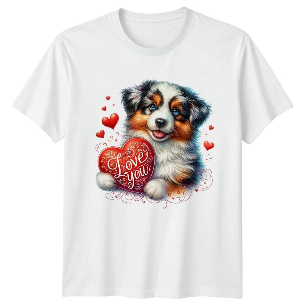 Love You Unisexs TShirt Australian Shepherd Dog Pet Lovers Valentines Day S