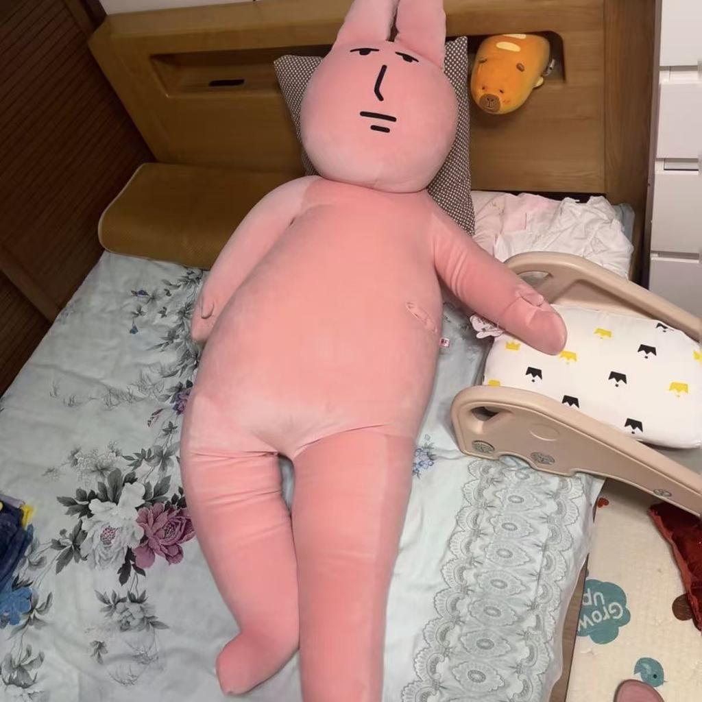Pink rabbit long throw pillow cute plush toy bed leg rag doll girl soothing gift