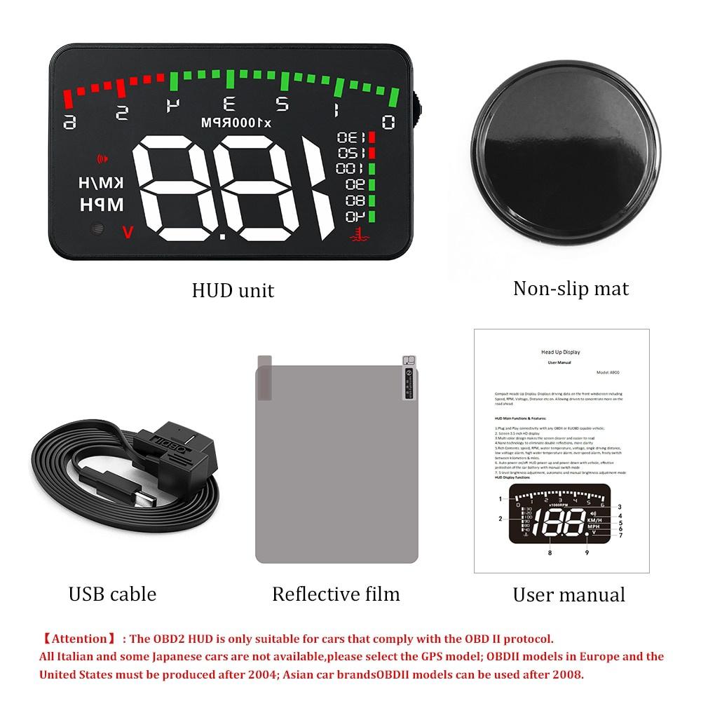 3.5 A900 HUD Head-Up Display Car-Styling Overspeed Warning Windshield Projector Alarm System Universal Auto