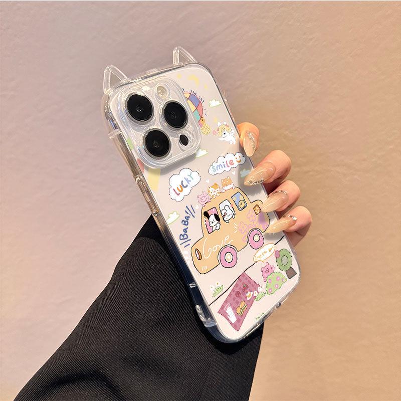 Transparent Cat Ears Phone Case for iPhone 13, 14, 15 Pro Max - Precise Fit