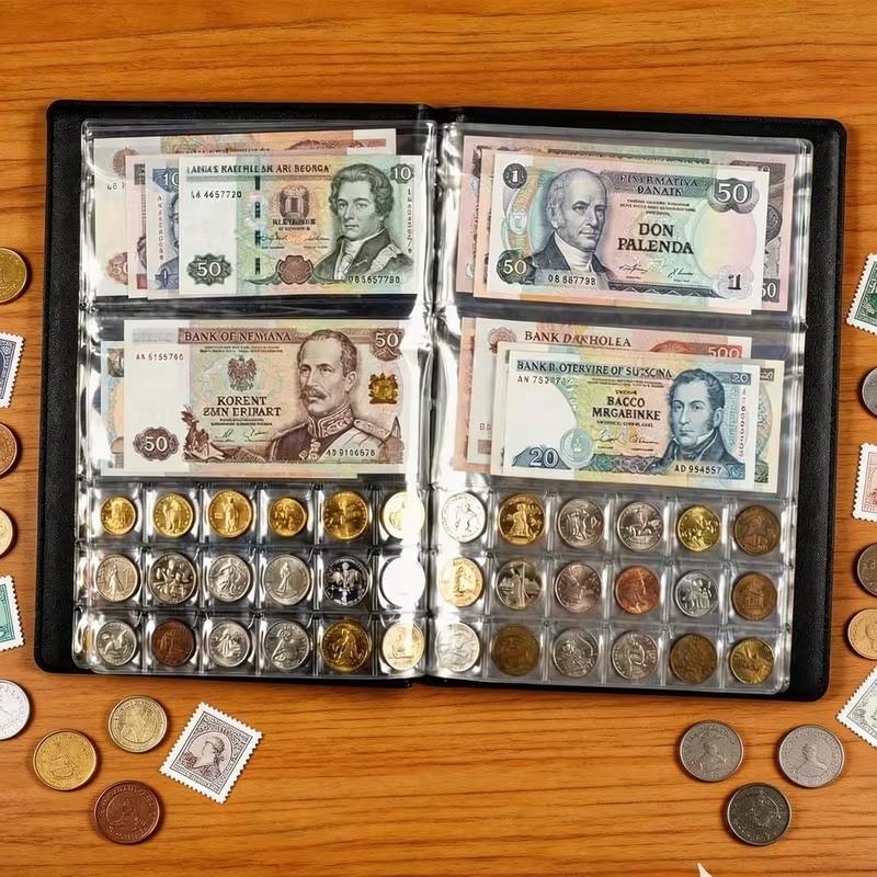 10 Sheets Banknotes And Coin Collection Book Storage Pouch Holder For Commemorative Coin Organizer
