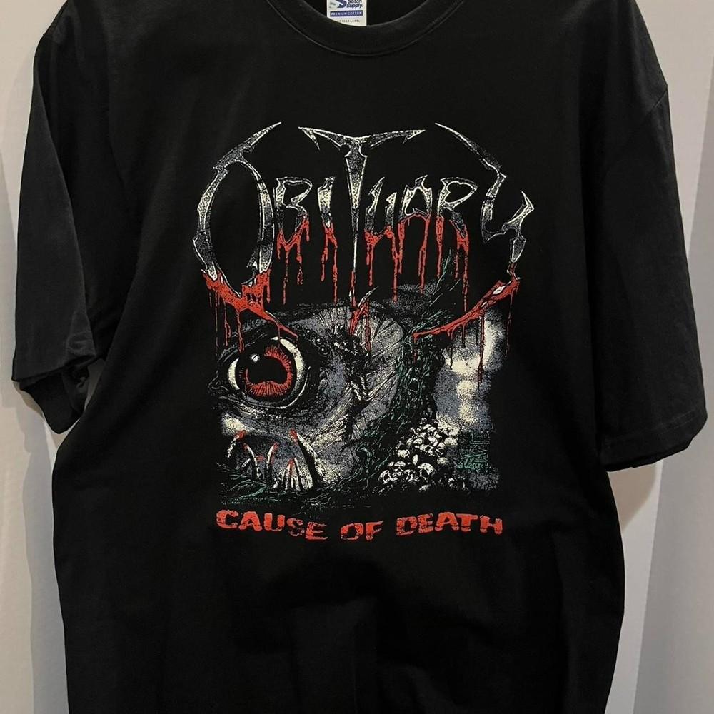Vtg style Obituary Cause of Death short sleeve black color classic shirt VK04400 Unisex T-Shirt XL 1870₽
