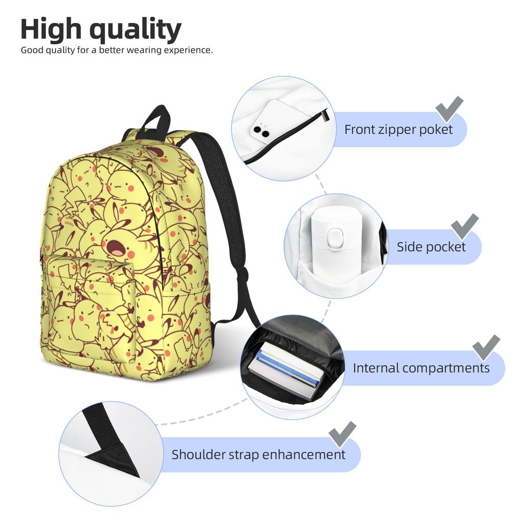 Cute Cartoon Manga Poke-Mon Backpack for Men Women Casual Student Work Daypack Pokemoned College Shoulder Bag with Pocket
