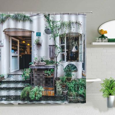 Rideaux de douche style chinois, imprimé rétro moderne, pour salle de bain, avec motif de jardin et décoration murale.