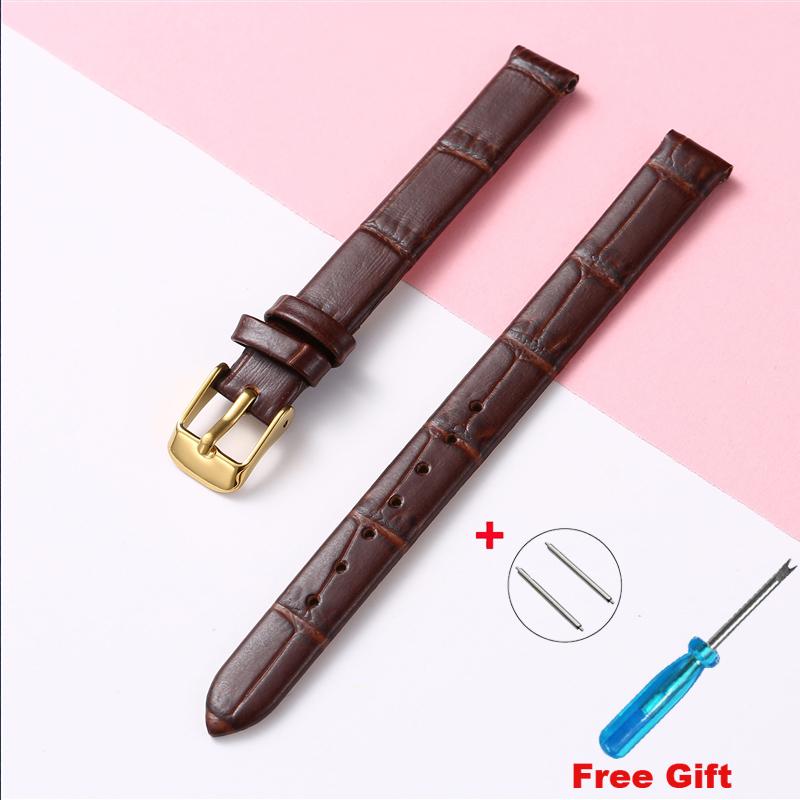 Leather Wath Strap 8mm 10mm 12mm 14mm 16mm 18mm 20mm Strap Genuine Leather Watch Bracelet Rose Gold Buckle with Tool