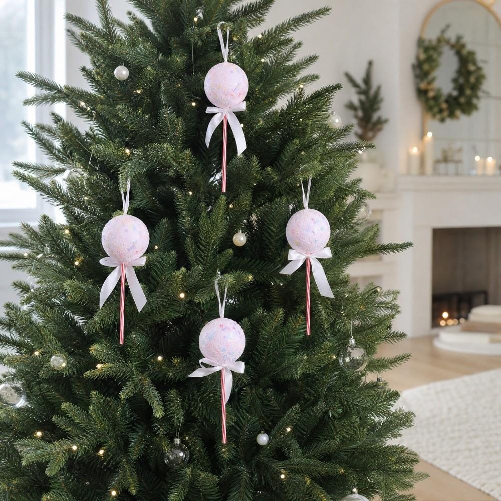 4PCS Sequins Bow Christmas Balls Pendants Foam Ball Fake Lollipop Xmas Decorations Wedding Party