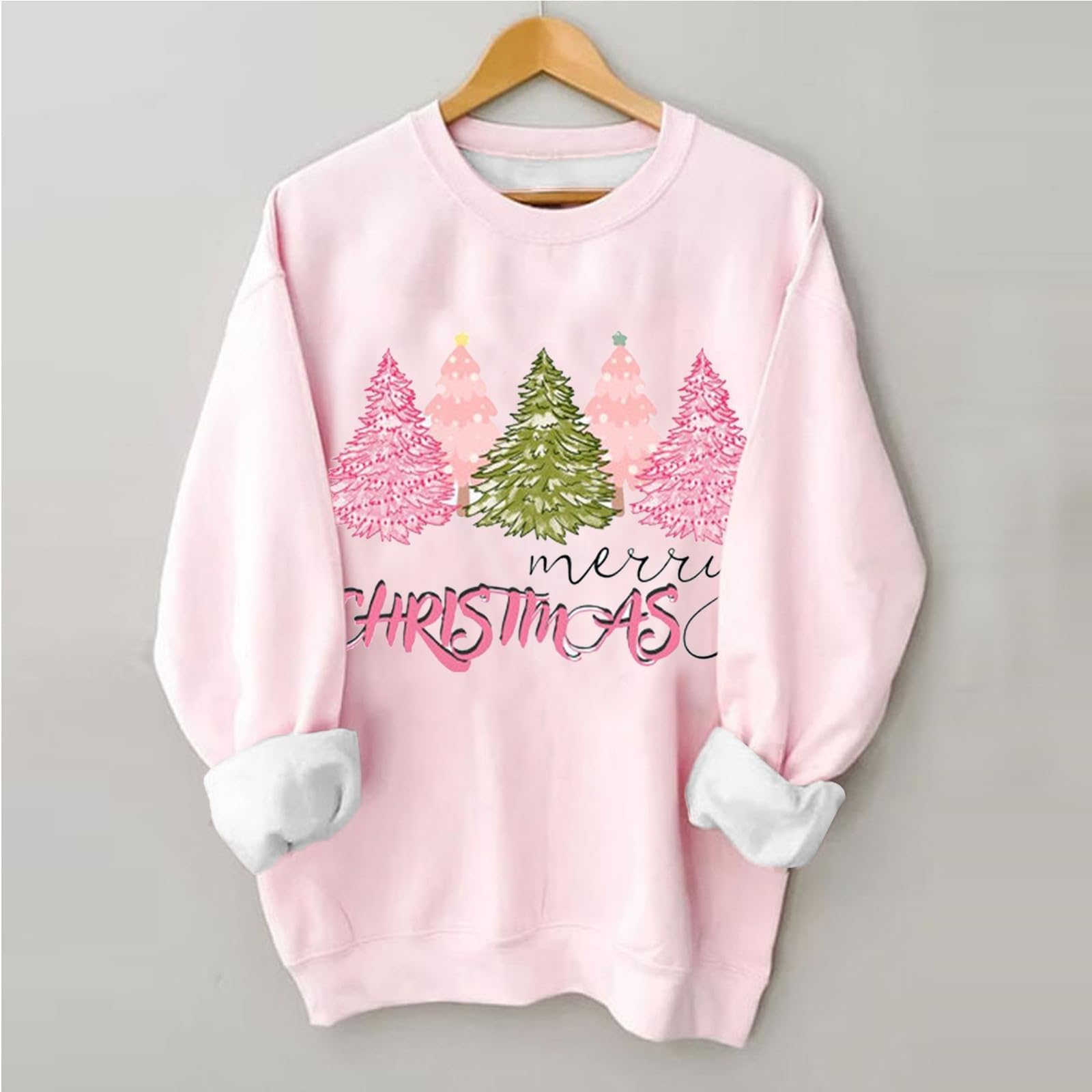 

Women s Christmas Tree Printed Fashionable Round-neck Long-sleeved Sweatshirt Top XXL